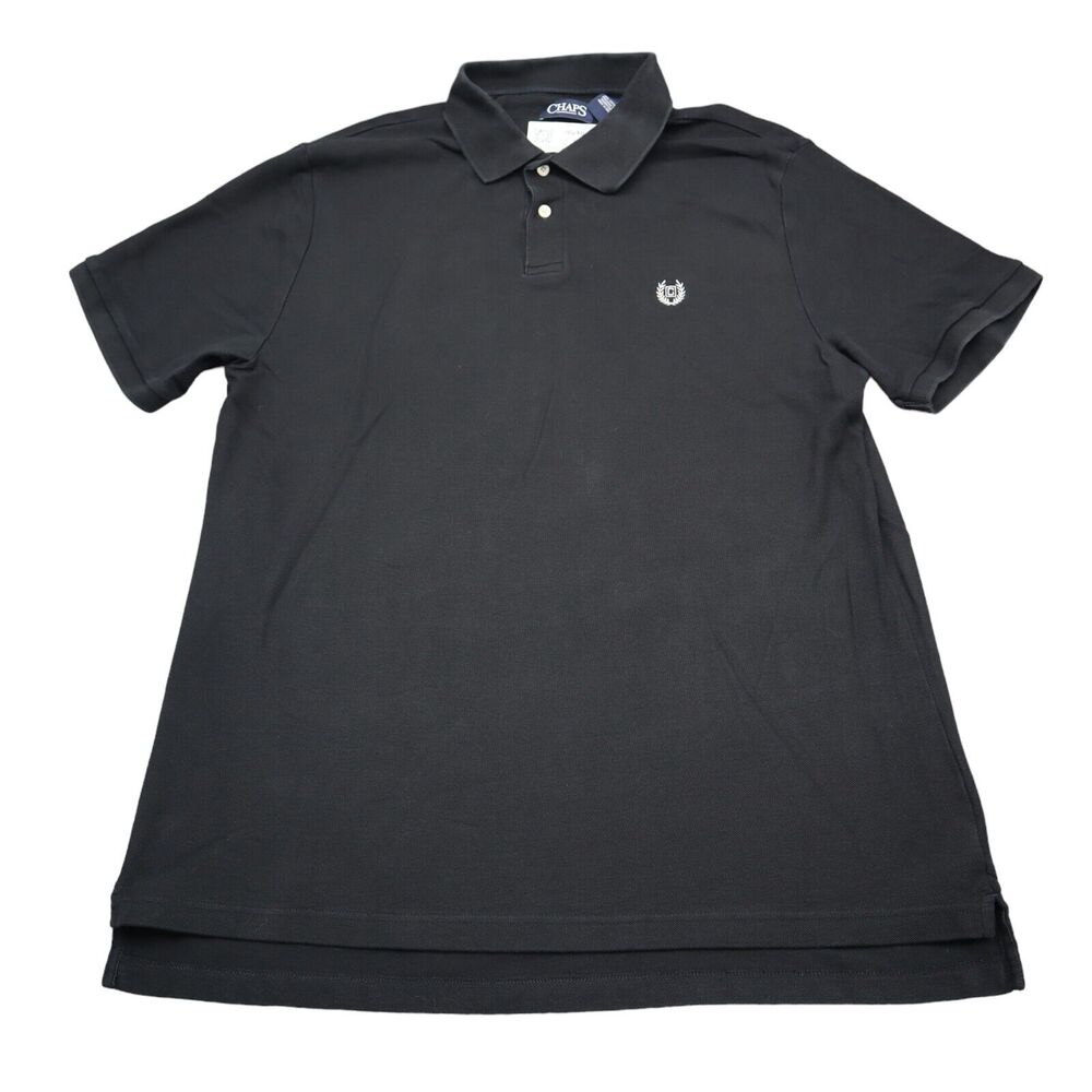 CHAPS Shirt Mens XL Black Short Sleeve Collared Embroidered Logo Cotton Polo
